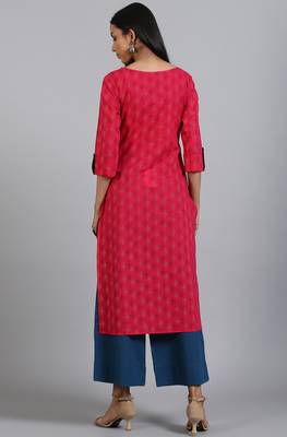 Pink printed cotton ethnic kurtis 4