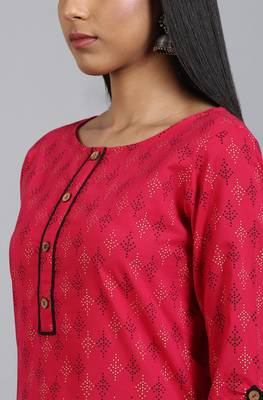 Pink printed cotton ethnic kurtis 5