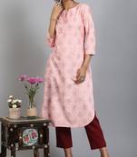 Janasya Light-pink printed rayon ethnic-kurtis
