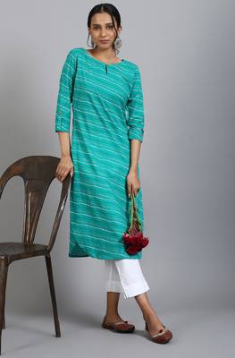 Green printed cotton ethnic kurtis 1