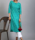 Green printed cotton ethnic kurtis