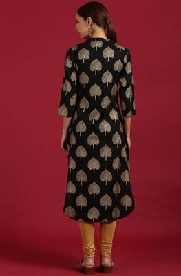 Black printed rayon ethnic kurtis 4