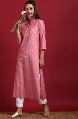 Pink woven cotton ethnic kurtis 1