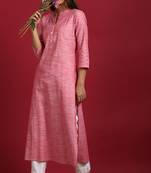 Pink woven cotton ethnic kurtis