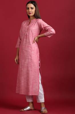 Pink woven cotton ethnic kurtis 2