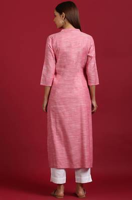 Pink woven cotton ethnic kurtis 3