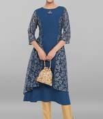 Teal printed crepe ethnic-kurtis