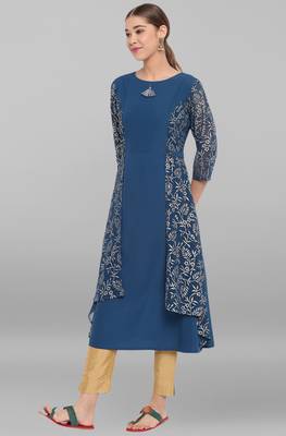 Teal printed crepe ethnic-kurtis 2