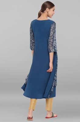 Teal printed crepe ethnic-kurtis 4