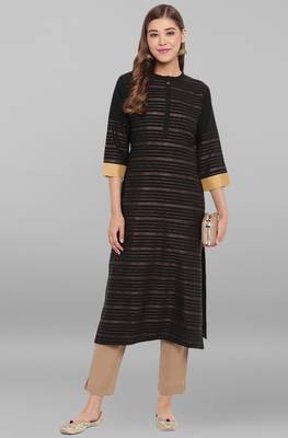 Janasya Black printed crepe ethnic kurtis 1