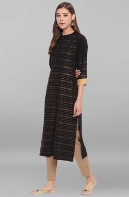 Janasya Black printed crepe ethnic kurtis 2