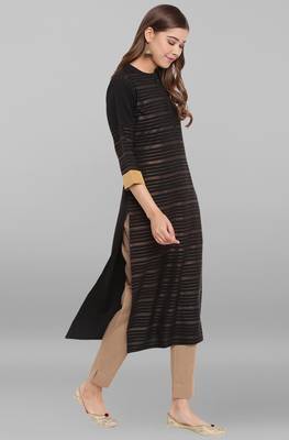 Janasya Black printed crepe ethnic kurtis 3
