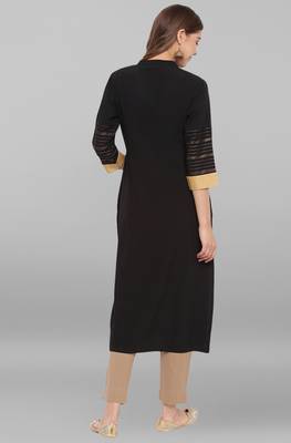 Janasya Black printed crepe ethnic kurtis 4