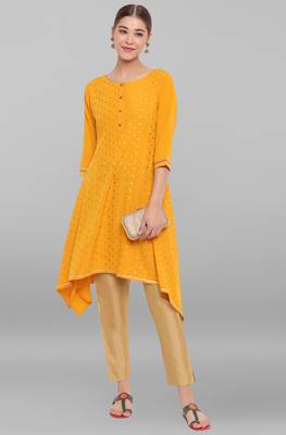 Janasya Mustard printed crepe ethnic-kurtis 1