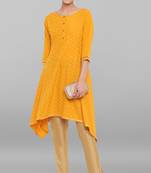 Janasya Mustard printed crepe ethnic-kurtis