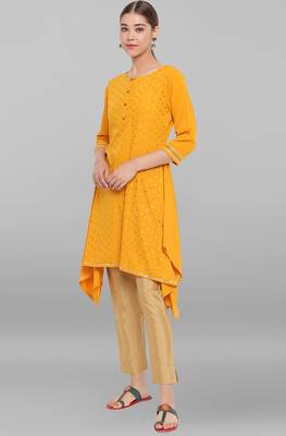 Janasya Mustard printed crepe ethnic-kurtis 2