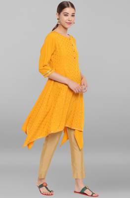 Janasya Mustard printed crepe ethnic-kurtis 3