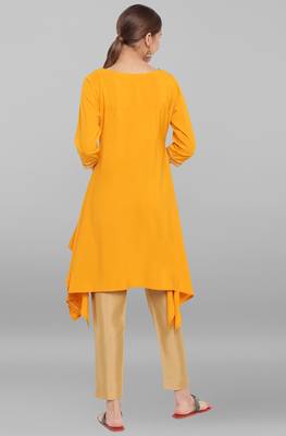 Janasya Mustard printed crepe ethnic-kurtis 4