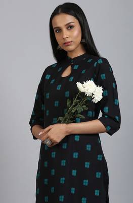 Janasya Black printed cotton ethnic kurtis 1