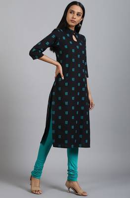 Janasya Black printed cotton ethnic kurtis 3