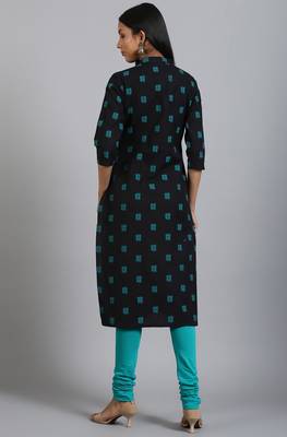 Janasya Black printed cotton ethnic kurtis 4