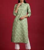 Janasya Light green printed cotton ethnic kurtis