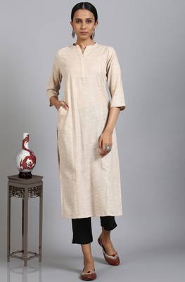 Beige printed cotton ethnic kurtis 1