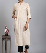 Beige printed cotton ethnic kurtis