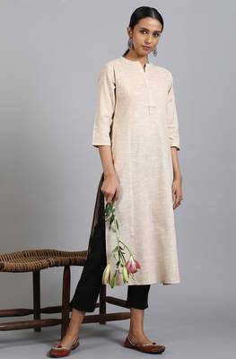 Beige printed cotton ethnic kurtis 2