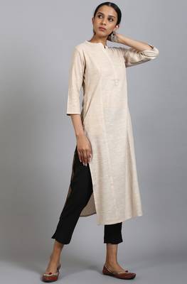 Beige printed cotton ethnic kurtis 3