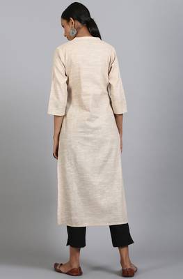 Beige printed cotton ethnic kurtis 4