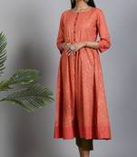 Janasya Peach printed cotton ethnic kurtis