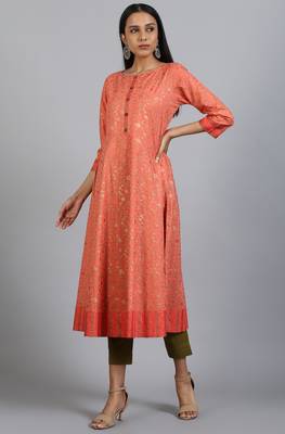 Janasya Peach printed cotton ethnic kurtis 2