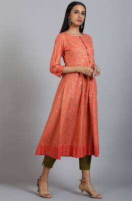 Janasya Peach printed cotton ethnic kurtis 3