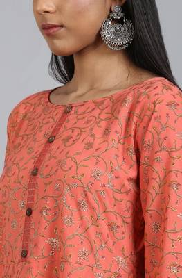Janasya Peach printed cotton ethnic kurtis 5