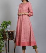 Janasya Pink printed cotton ethnic kurtis
