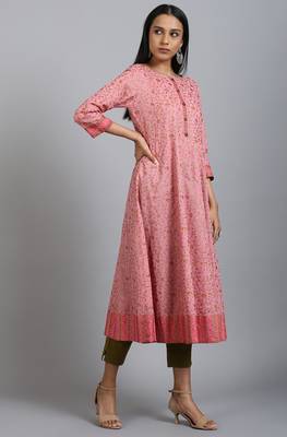 Janasya Pink printed cotton ethnic kurtis 3
