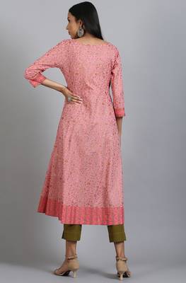 Janasya Pink printed cotton ethnic kurtis 4