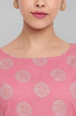 Pink printed cotton ethnic kurtis 5