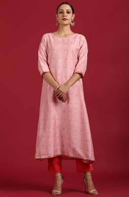 Janasya Pink printed silk ethnic kurtis 1
