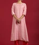 Janasya Pink printed silk ethnic kurtis