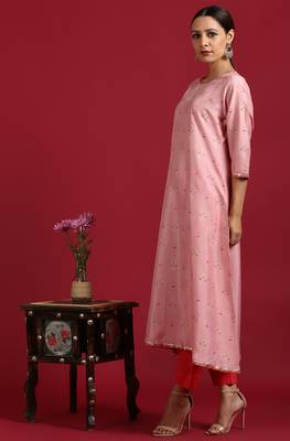 Janasya Pink printed silk ethnic kurtis 2