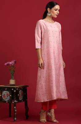 Janasya Pink printed silk ethnic kurtis 3