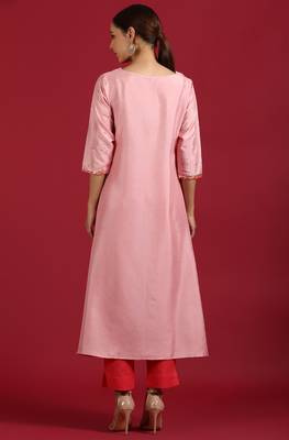 Janasya Pink printed silk ethnic kurtis 4
