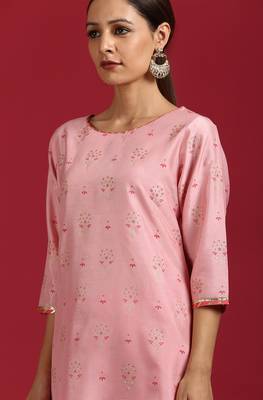 Janasya Pink printed silk ethnic kurtis 5