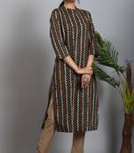 Janasya Dark green printed cotton ethnic kurtis