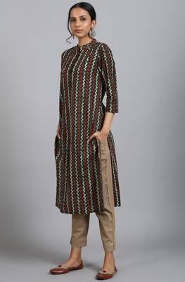 Janasya Dark green printed cotton ethnic kurtis 2