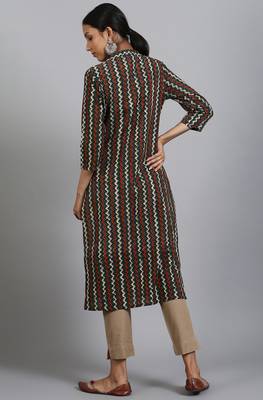 Janasya Dark green printed cotton ethnic kurtis 3