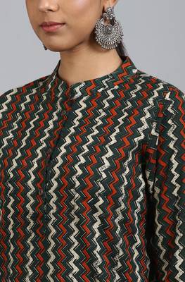 Janasya Dark green printed cotton ethnic kurtis 4