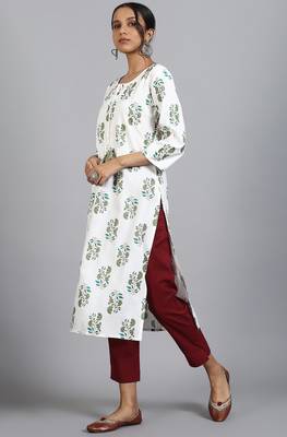 Janasya Off white printed cotton ethnic kurtis 2